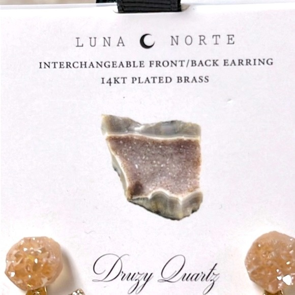 Brand New Luna Norte 14Kt Gold Plated Druzy Quartz Interchangeable Post Earrings - Picture 7 of 16